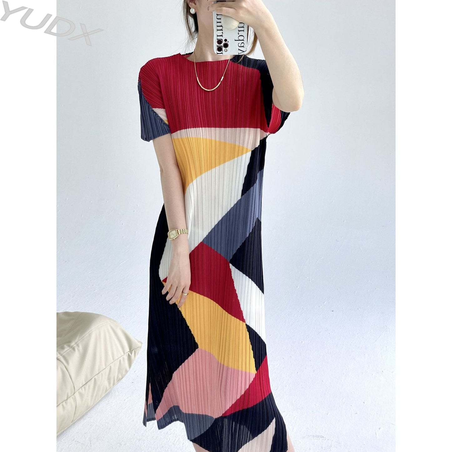 Spring Summer New Senior Print Short-sleeved Dress Women's Fashion Temperament Slim Party Long Dress