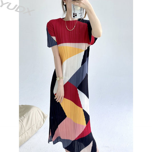 Spring Summer New Senior Print Short-sleeved Dress Women's Fashion Temperament Slim Party Long Dress