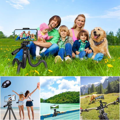 Portable And Adjustable Flexible Phone Tripods Camera Stand Holder With Wireless Remote And Universal Phone Mount