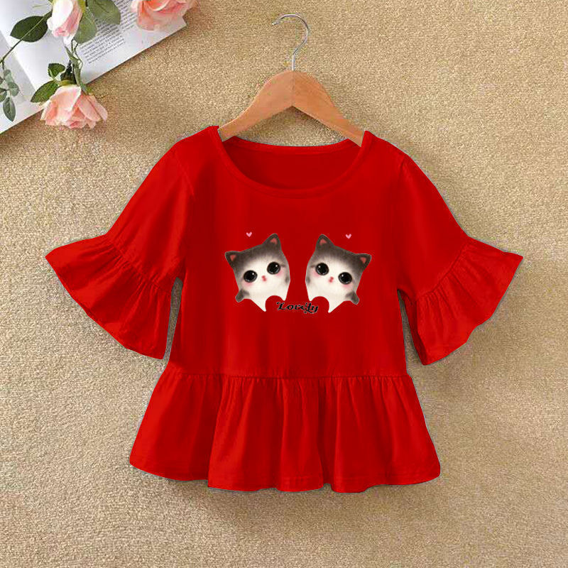 Children's Ruffled Sleeve T-shirt Summer Bottoming