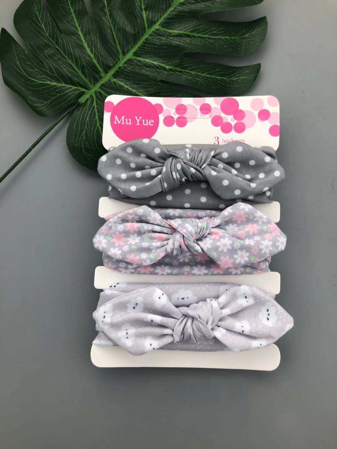 The New Three-Piece Head Rope Children's Hair Band Printed Bow Hair Band Headdress