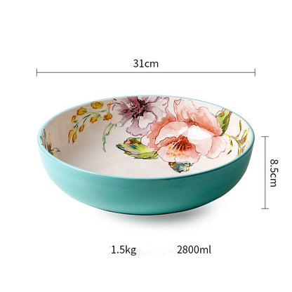 French Underglaze Ceramic Dinner Plate Dim Sum Tray