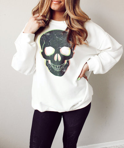 Round Neck Eyelashes Lip Printings Long Sleeve Loose Sweatshirt