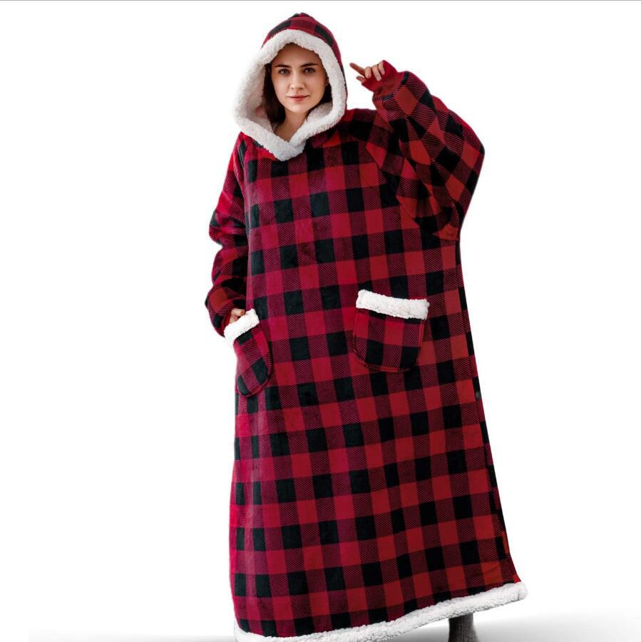 Super Long Flannel Blanket with Sleeves Winter Hoodies Sweatshirt Women Men Pullover Fleece Giant TV Blanket