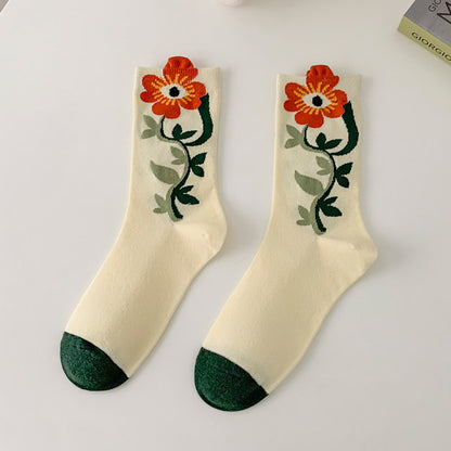 Retro Japanese Tube Socks Women's Flower Relief Three-dimensional