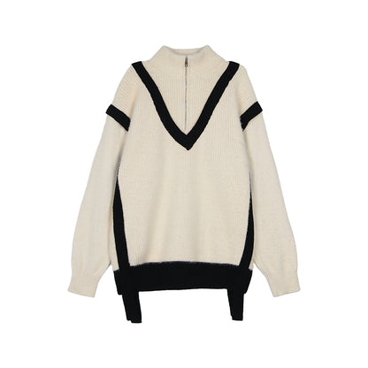 Collar Polo Shirt Men's Loose Winter Color Mohair Knitted Sweater