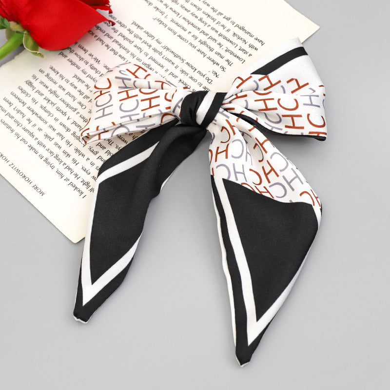 Printed Fabric Bow Ponytail Spring Clip Ladies Outing Headdress Top Clip