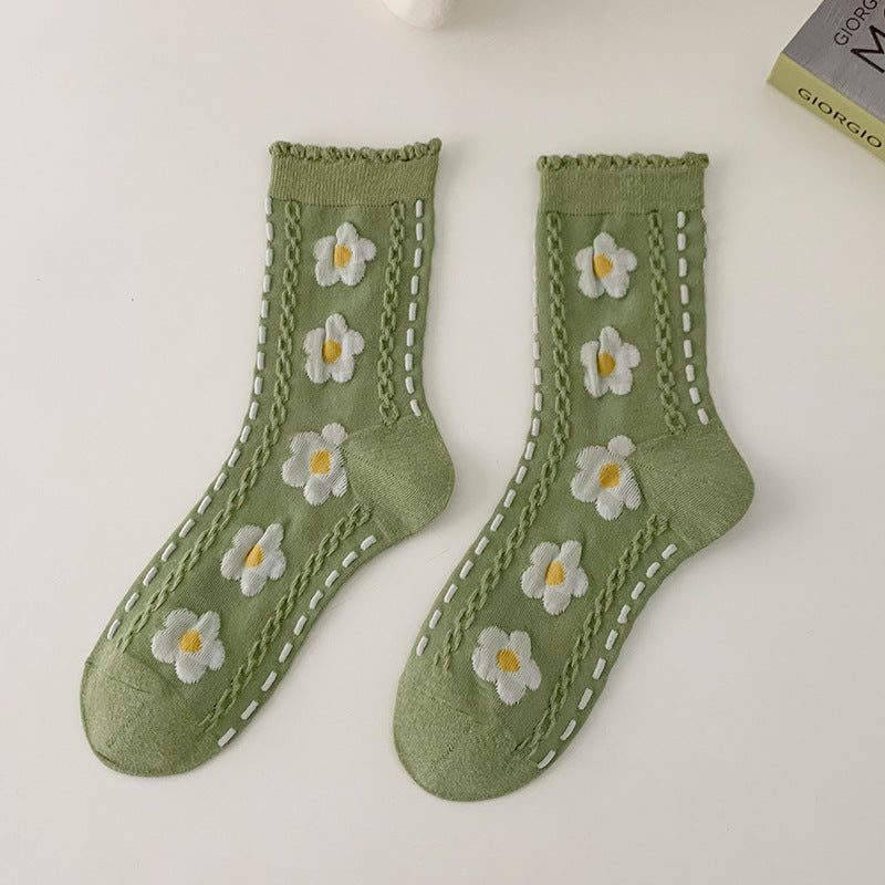 Retro Japanese Tube Socks Women's Flower Relief Three-dimensional