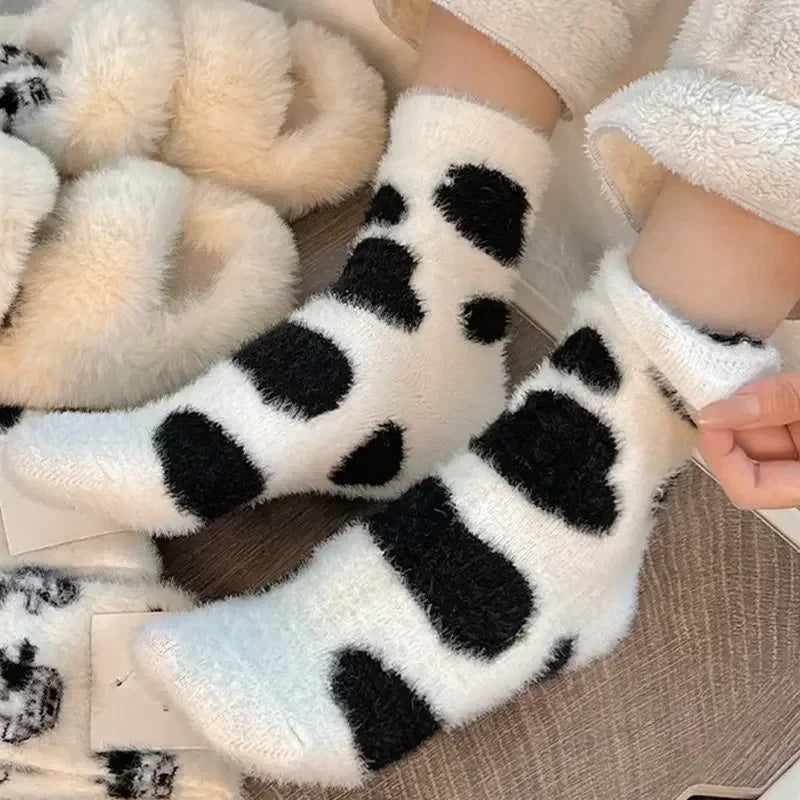 Women's Cow Spot Warm Floor Socks