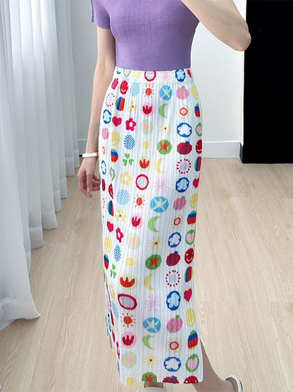 Skirt Spring Summer New Senior Niche Printed Fresh Pleated Hundred with Thin Party Prom Women's Half-body Skirt