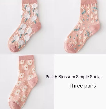 Korean Version Flower Three-dimensional Spring And Autumn Long Socks