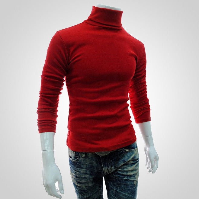 New Style Men's Solid Color t-Shirt Men's High Collar Long Sleeve Autumn And Winter Bottoming Sweater Korean Pullover