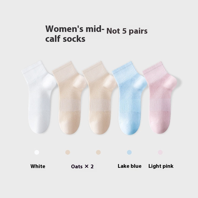 Pure Cotton Summer Antibacterial Breathable Mid-calf Socks Tight