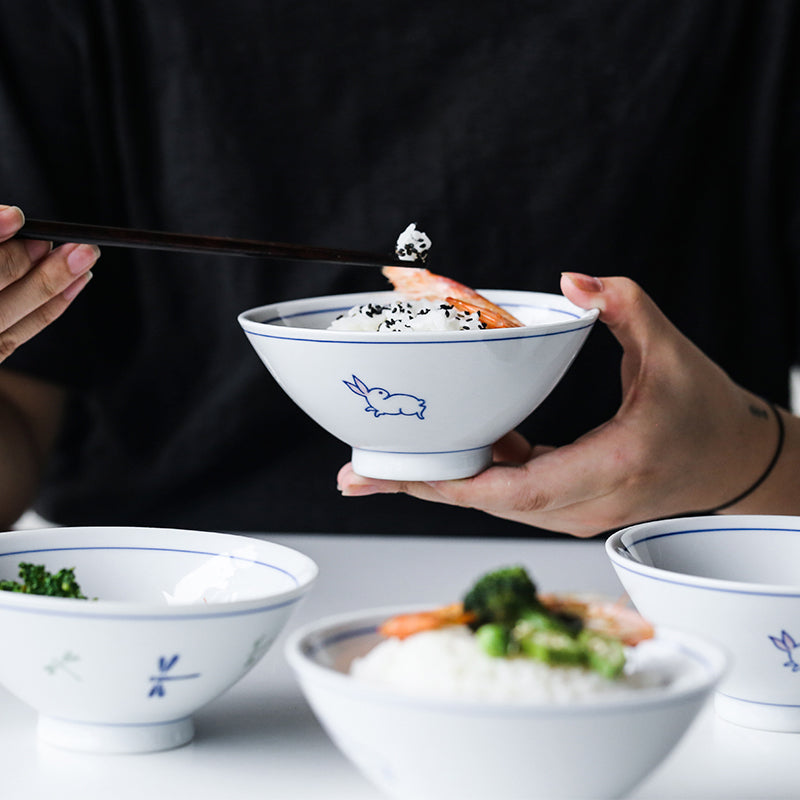 Japanese Underglaze Ceramic Rice Bowl And Small Soup Bowl