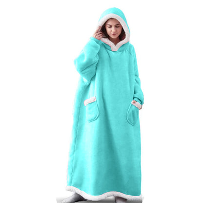 Super Long Flannel Blanket with Sleeves Winter Hoodies Sweatshirt Women Men Pullover Fleece Giant TV Blanket