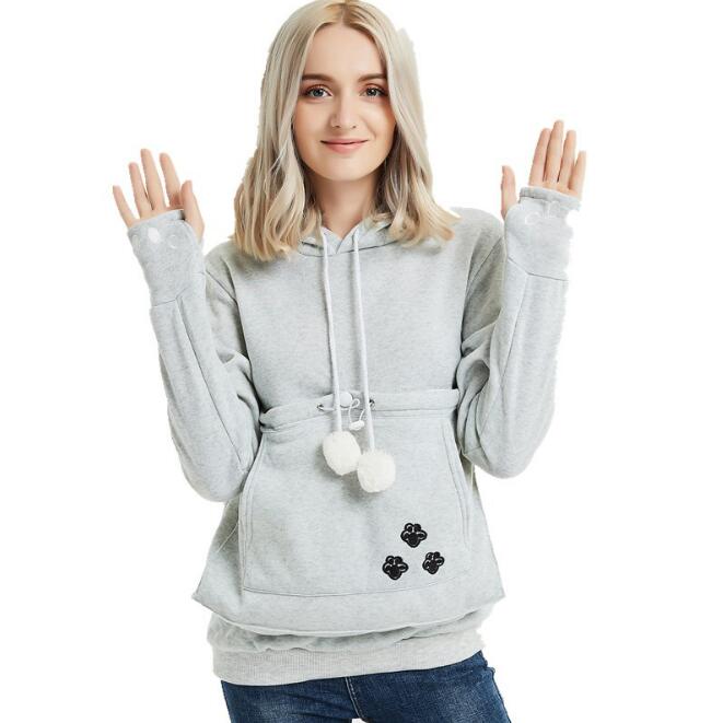 Pet Pouch Sweatshirt Cat Lovers Hoodie Kangaroo Dog Paw Pullovers Pocket Animal Ear Hooded