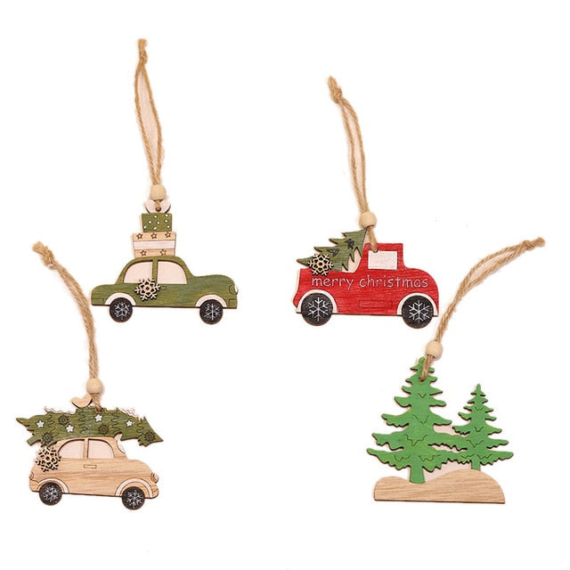 4pcs Creative Red Hat Dog Wooden Craft Christmas Tree Decor Pendant Ornament Merry Christmas Decoration for Home Navidad