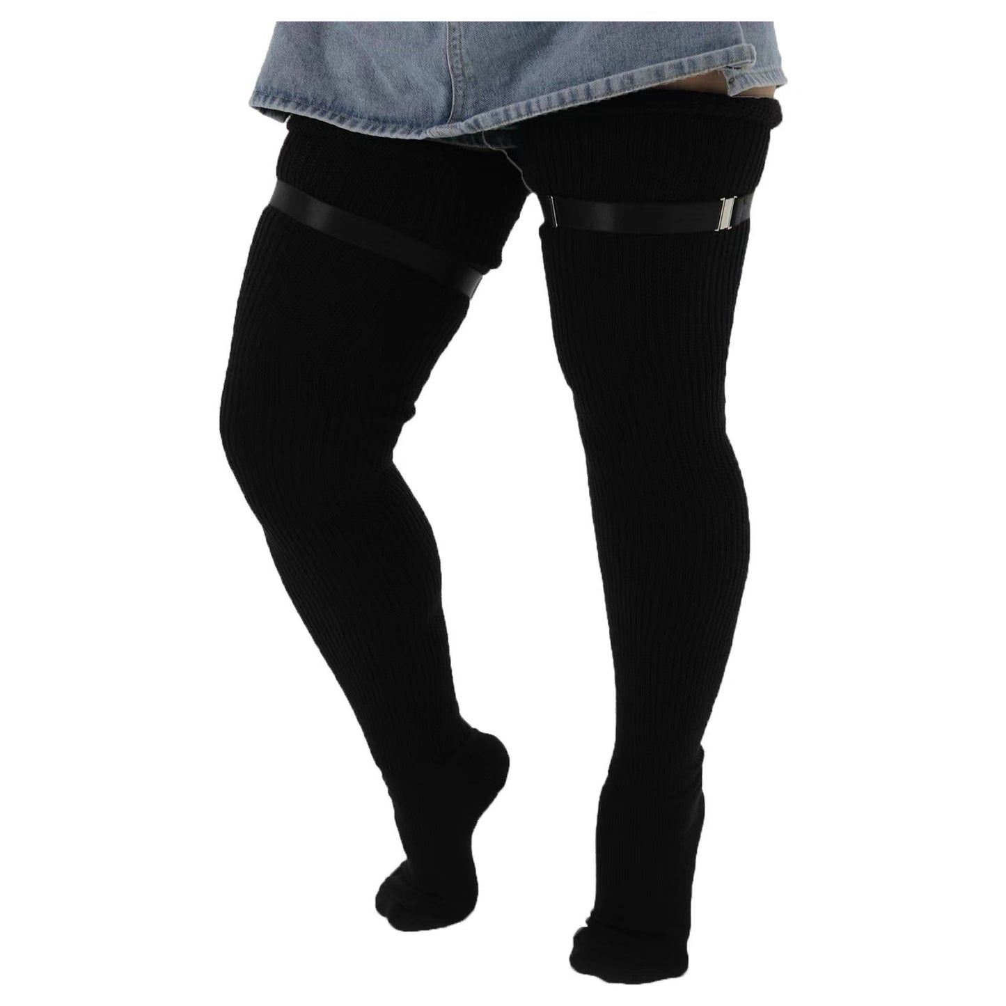 Knee Length Anti Slip Long Tube With Thick Wool Knitted Garter Buckle