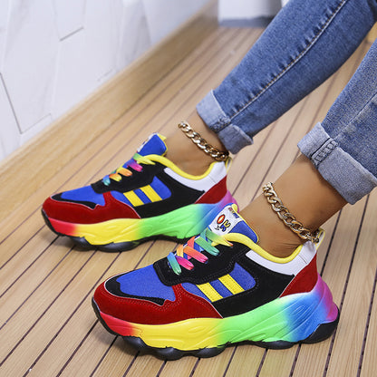 Women's Fashion Thick Bottom Colorful Front Lace-up Sneakers