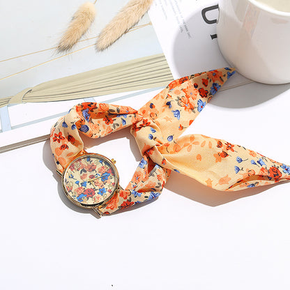 Women's Fashion Floral Wrap Ribbon Watch