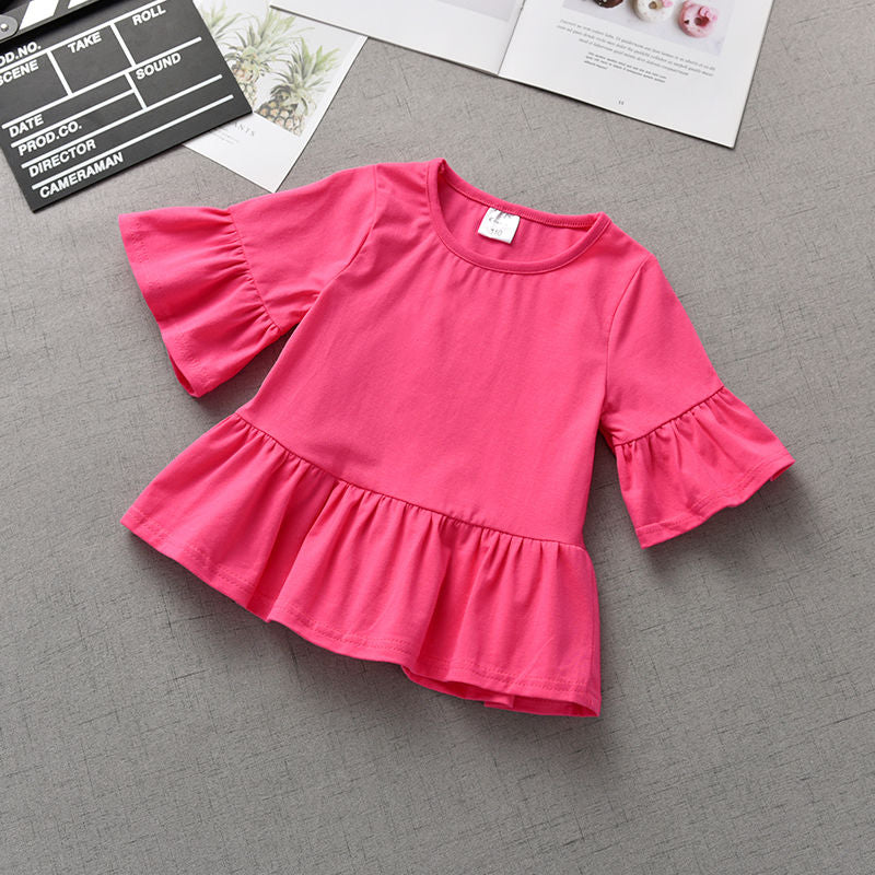 Children's Ruffled Sleeve T-shirt Summer Bottoming