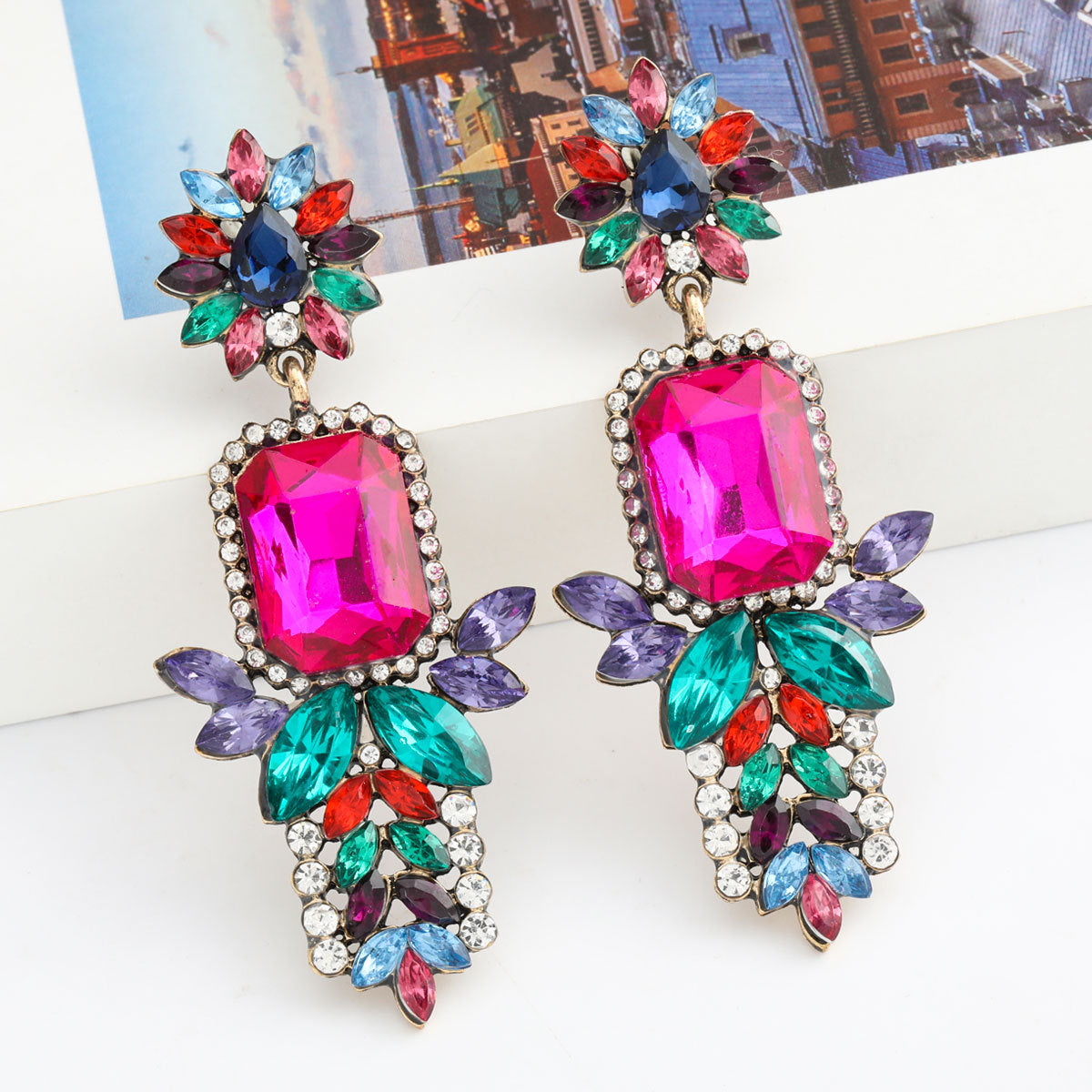 Fashion Color Diamond Round Alloy Diamond Geometric Earrings