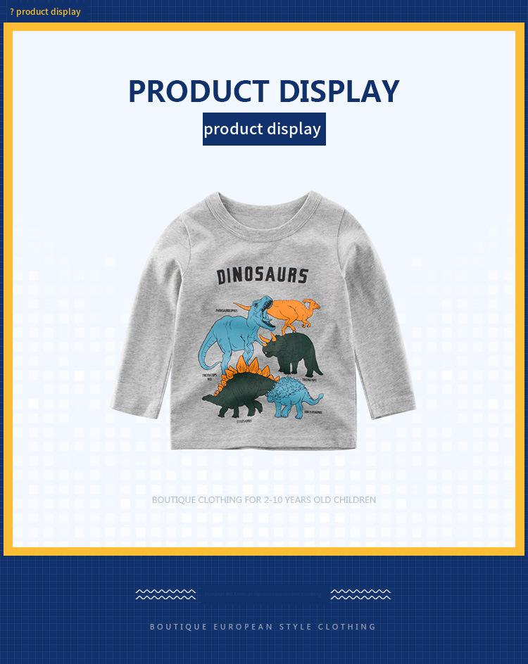 Long Sleeved Cotton Dinosaur Boy Base Shirt