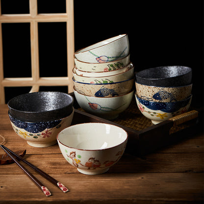 Household Underglaze Hand Painted Ceramic Rice Bowl