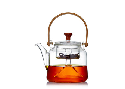 Japanese Style Glass Bamboo Handle Teapot Kettle