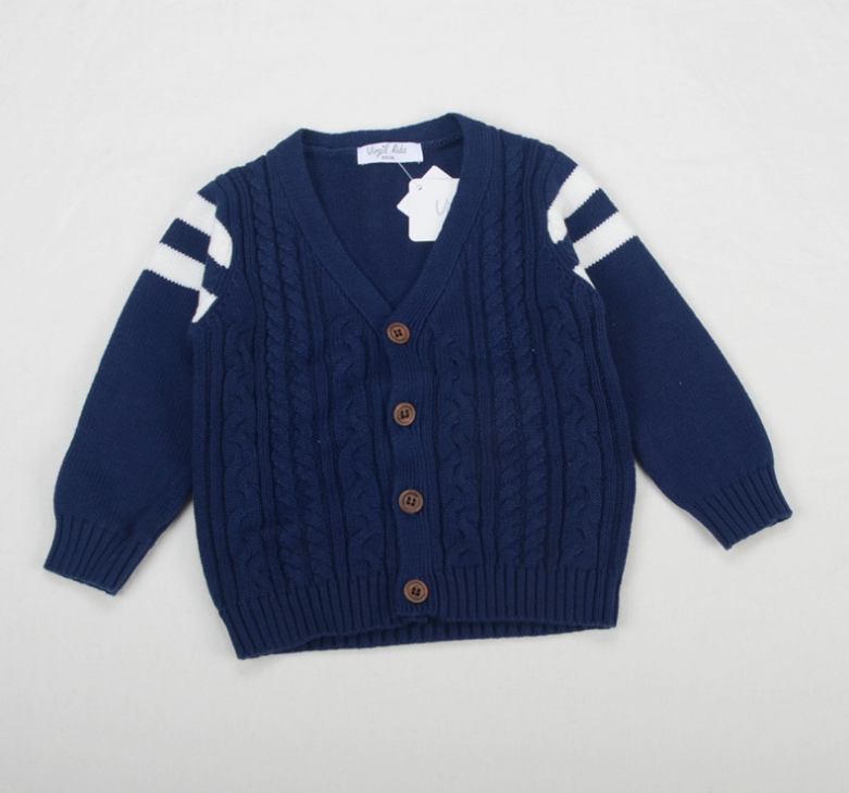 Boy's Thick Needle Sweater Cardigan College Style Wool Jacket