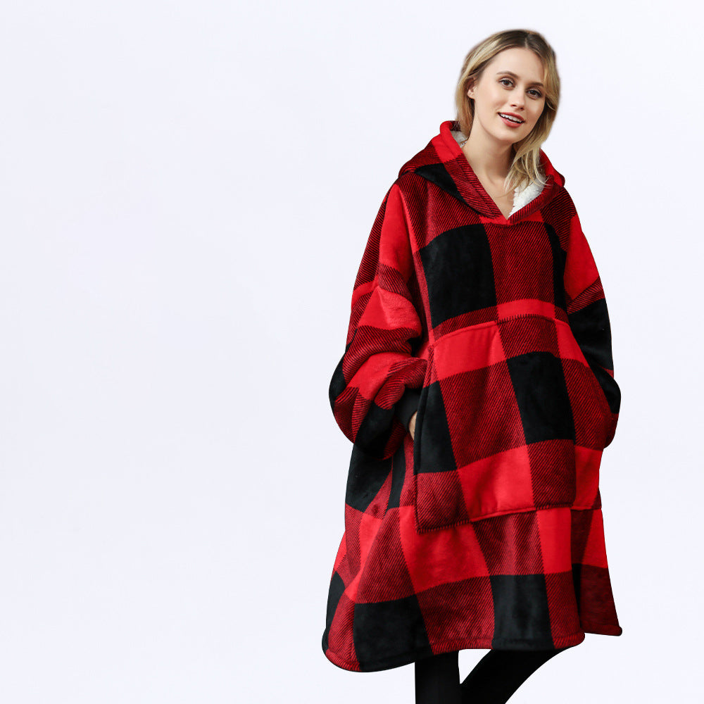 Double Layer TV Lazy Hooded Blanket Pullover New Sweater Women's Autumn And Winter Cold-Proof Warm Pajamas