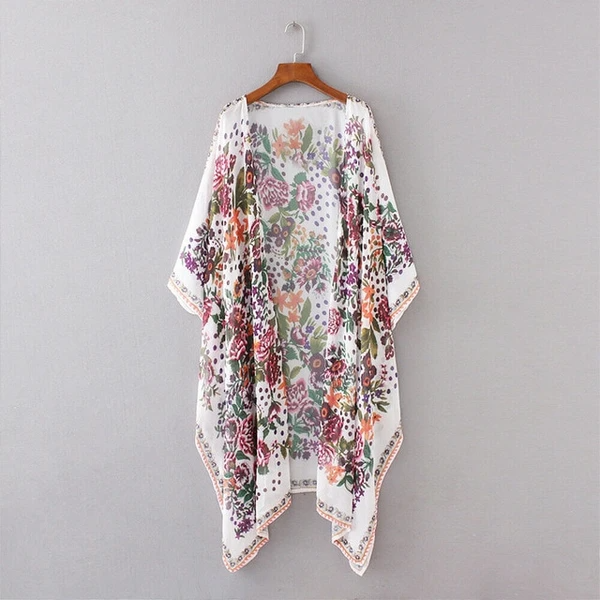 Printed Long Cardigan Bikini Beach Blouse