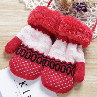 Cute Middle And Big Kids Halter Neck Bag Finger Knitted Gloves