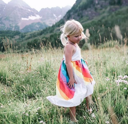 Sleeveless rainbow print dress