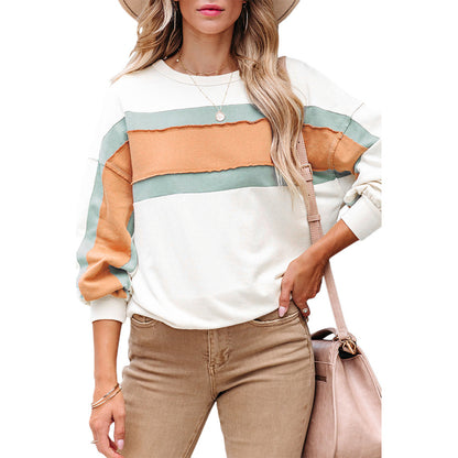 Striped Stitching Contrast Color Long Sleeves Sweater