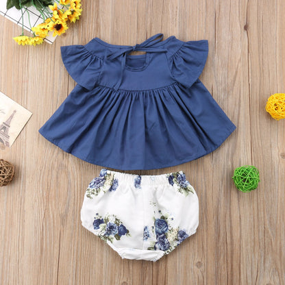 Newborn Infant Baby Girl Dress Floral Top   Panties Low Clothing 0-24m