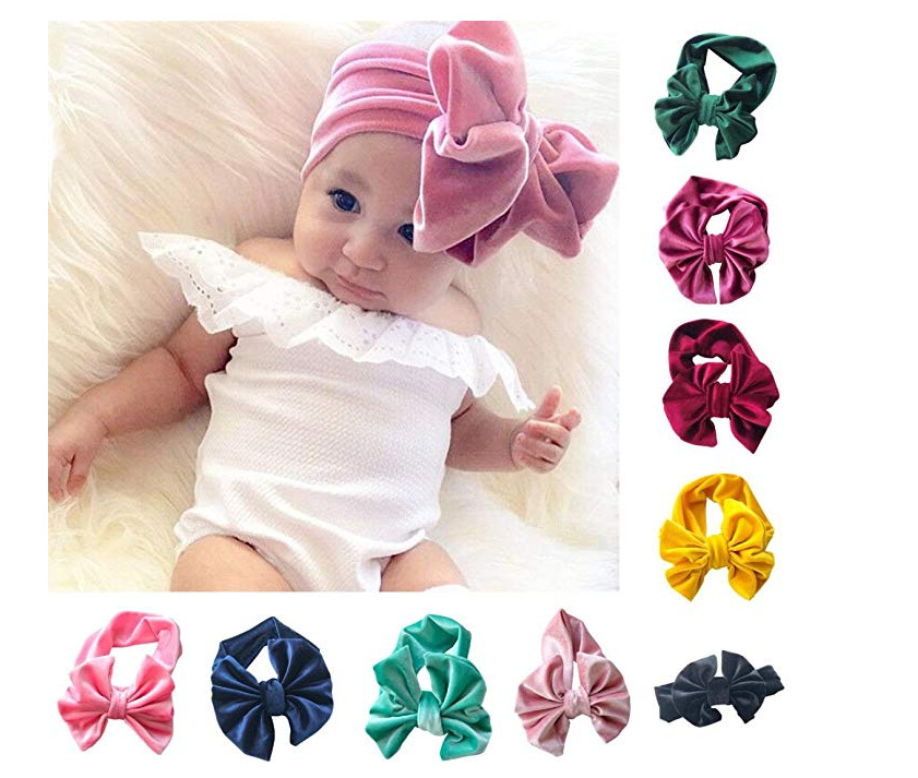 Turban baby, toddler girl bow turban velvet headband hair band photography props hair band