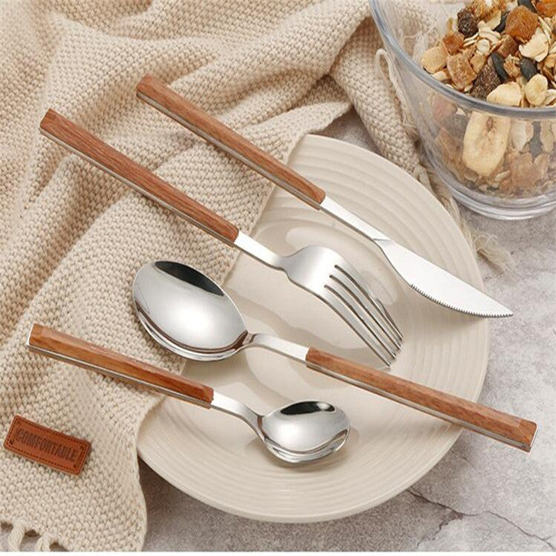 Stainless steel cutlery with wooden handle