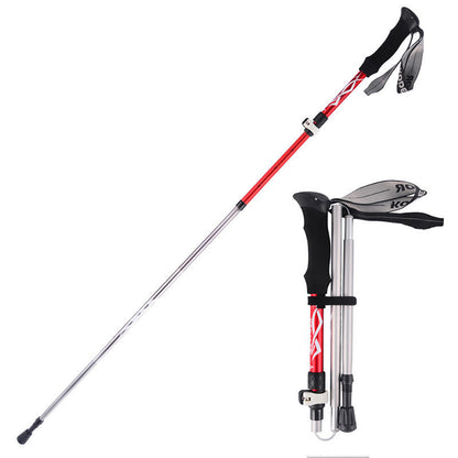 Outdoor folding trekking pole aluminum alloy 5-section outer lock and portable