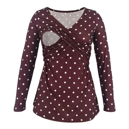 Deep V-neck print long sleeves