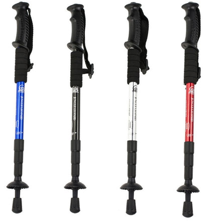 Four-section straight shank and curved handle aluminum alloy trekking pole