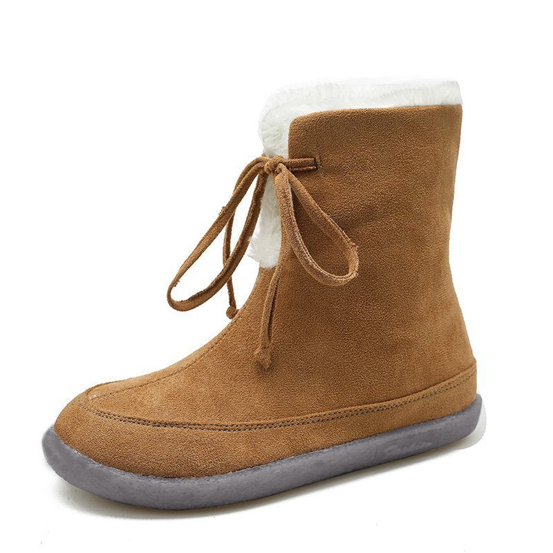 Women's round toe flat short snow boots