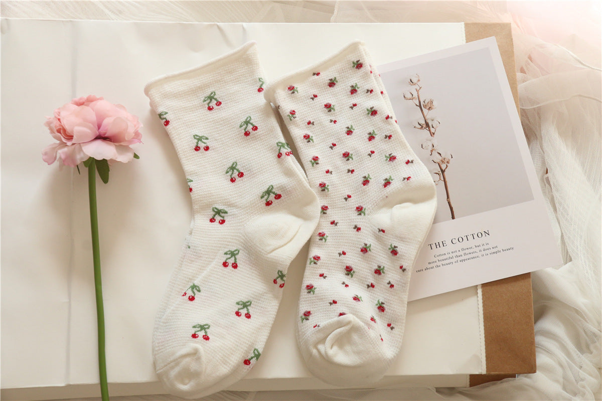 Cherry Cotton Socks Middle Tube Socks