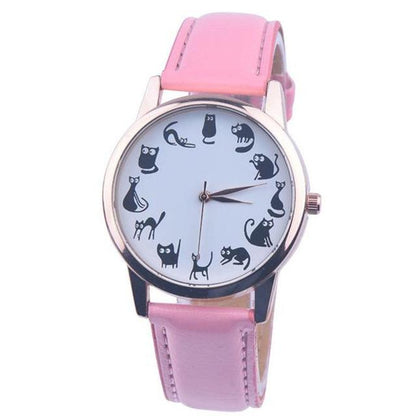 Cat Lover Womens Watch Leather Quartz