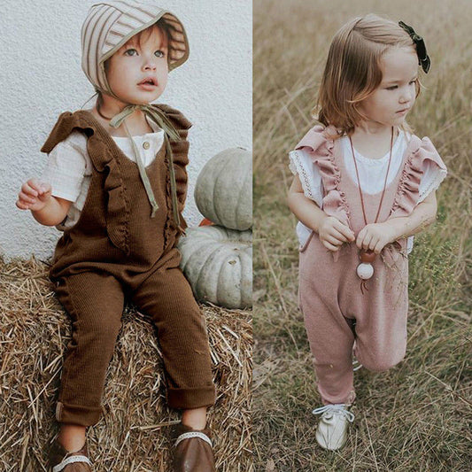 Baby Girl Ruffle Knitted Ruffles Romper Jumpsuit Kid Overalls Long Pants Outfit