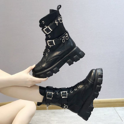 Square heel platform lace-up ankle boots