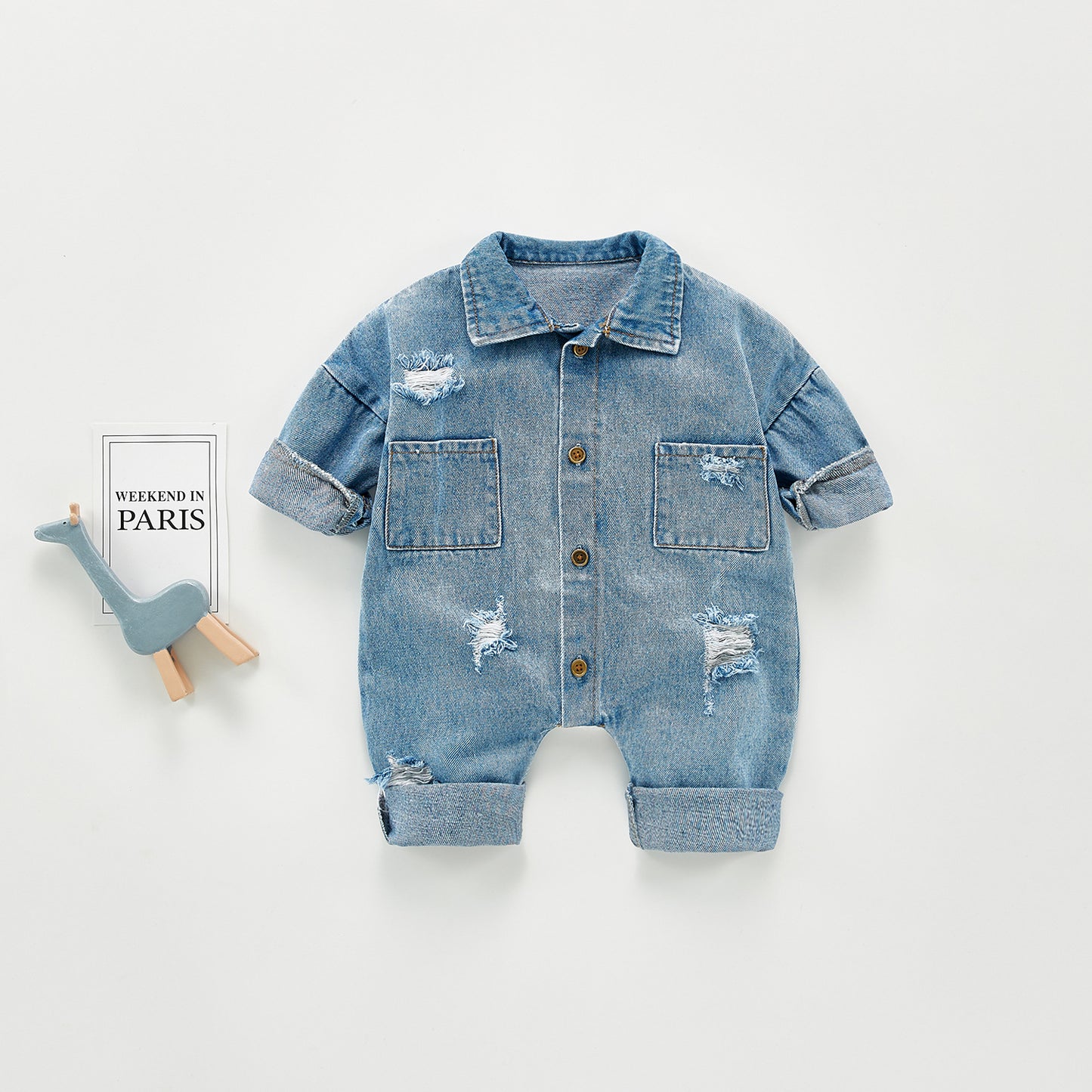 Denim Jumpsuit Men And Women Baby Long Sleeved Romper Romper