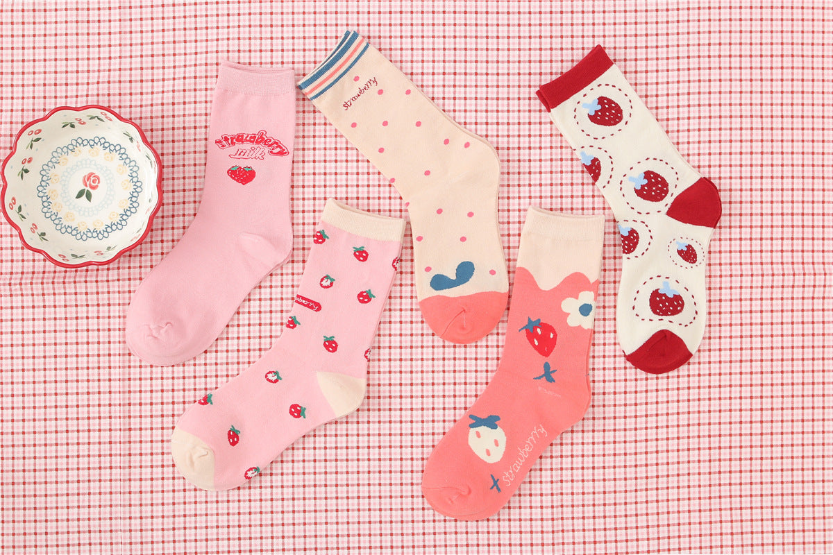 Women's Cotton Breathable Sports Strawberry Socks