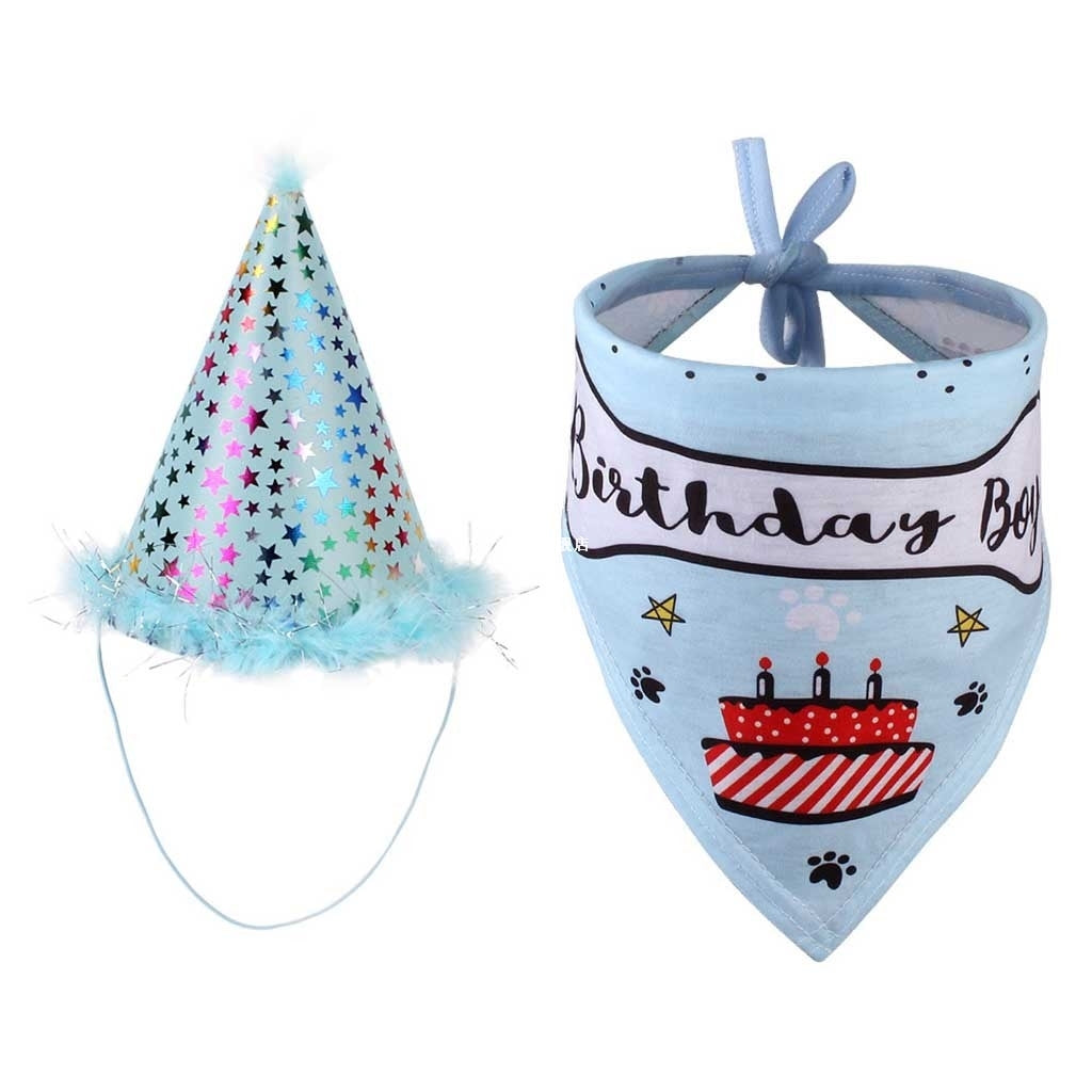 Pet birthday party hat saliva towel set