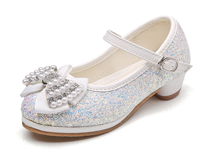 Children's bow high heel crystal shoes